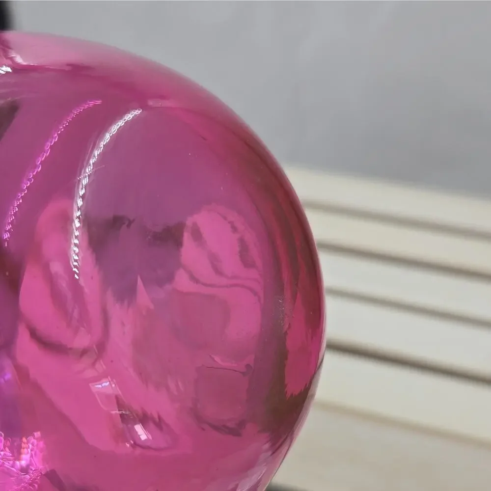 Pink & Green Art Glass Vase, Ruffled Rim, Glossy